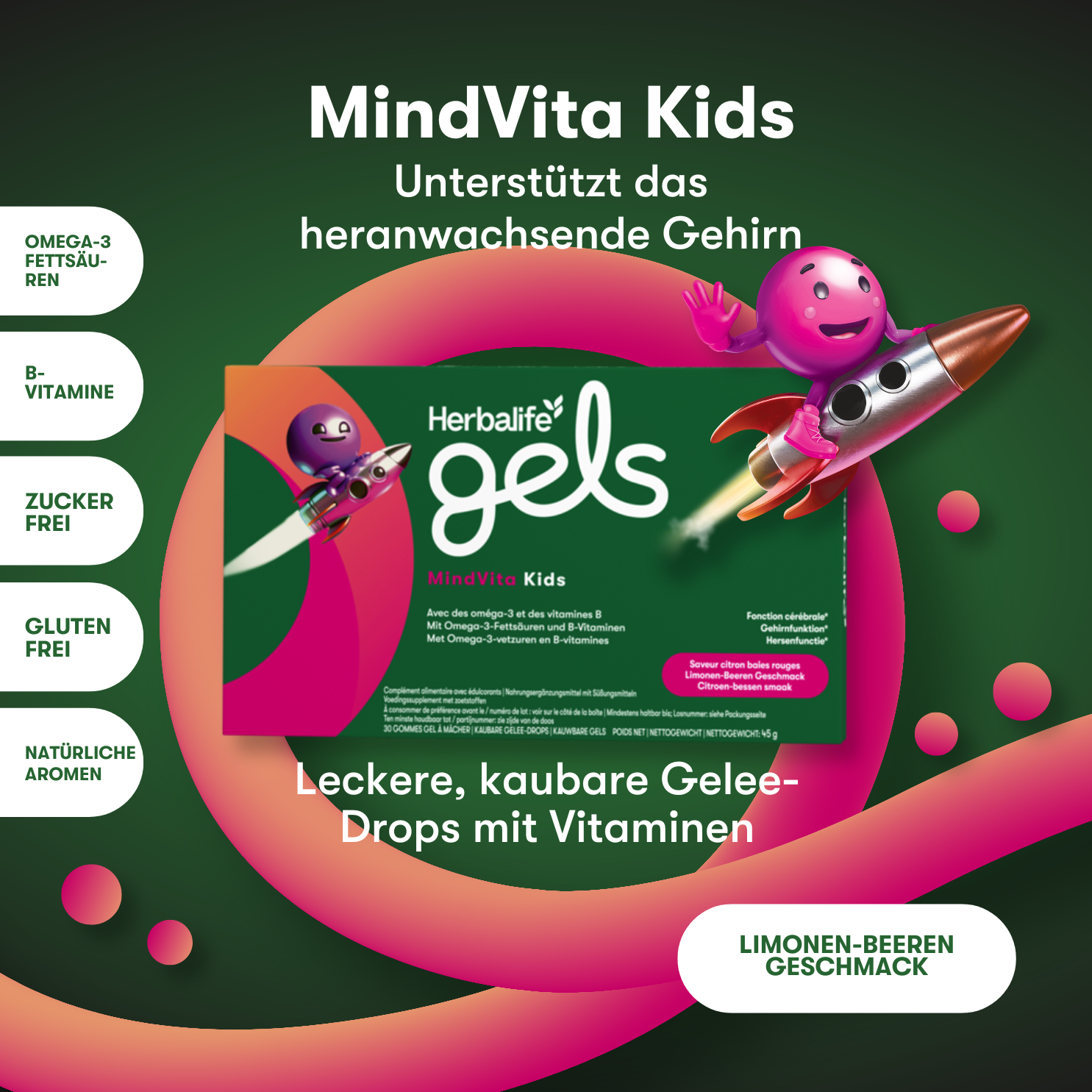 Herbalife Gels MindVita Kids Limone-Beere 30 kaubare Gelee-Drops Herbalife