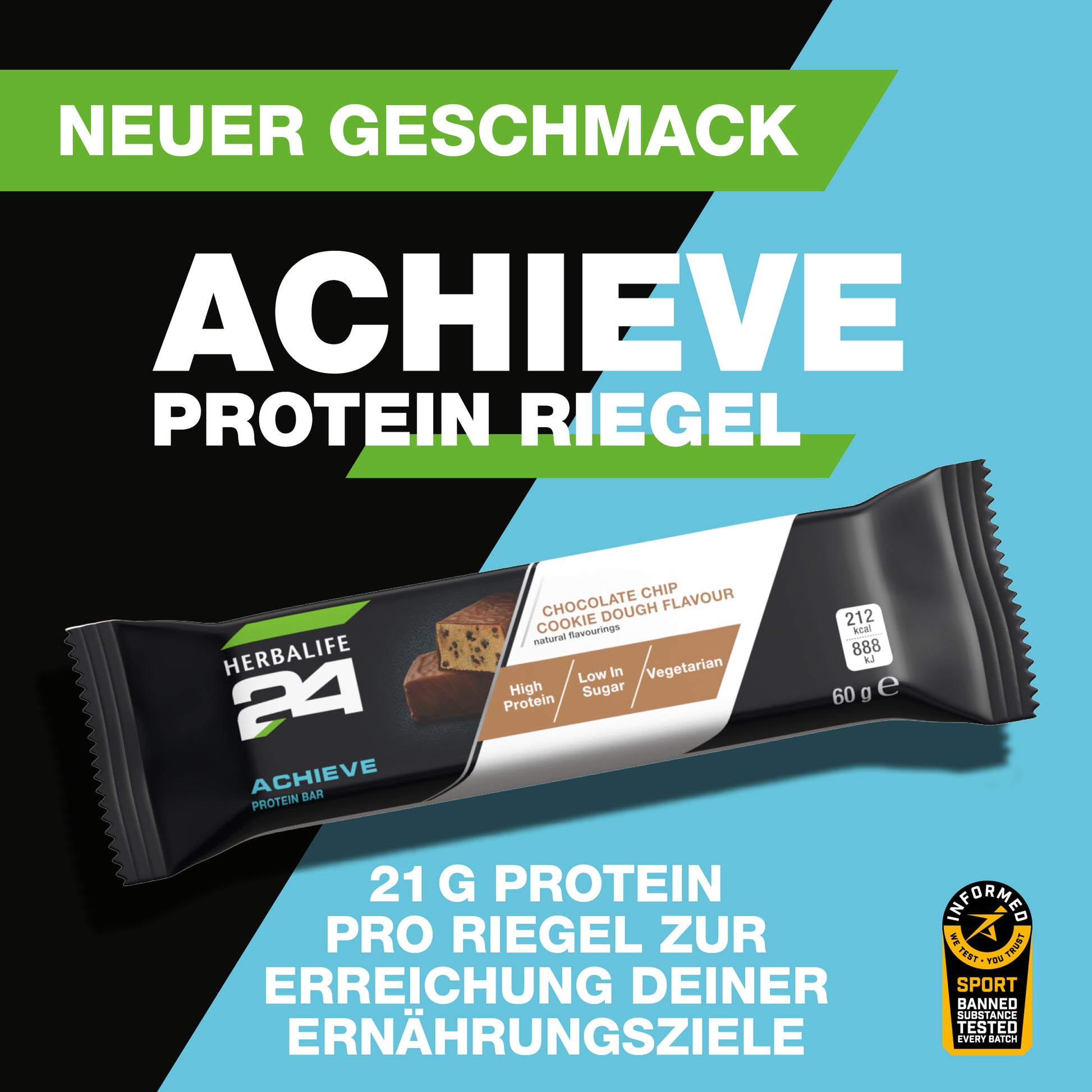 H24 Achieve Protein Riegel Dark Chocolate Geschmack, 6 x 60 g Herbalife